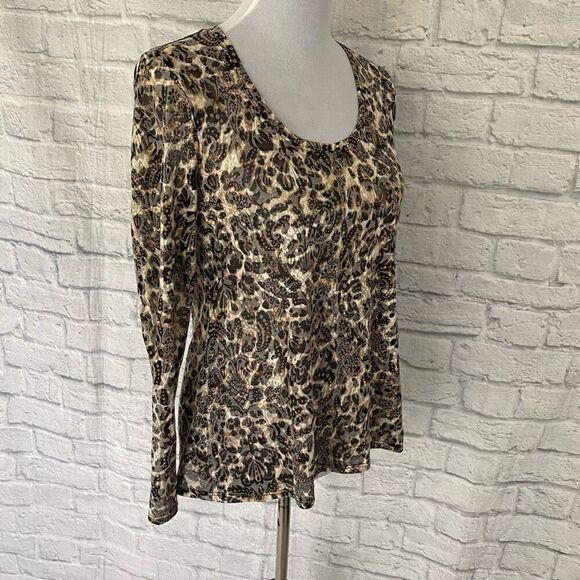 Cache women L cotton blend semi sheer w/back lace upper trim Longsleeve top - Picture 2 of 9